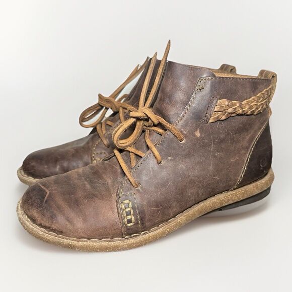 Born Temple Booties Leather Distressed Brown Ankle Lace Up Boots Women's‎ 9 - Picture 1 of 13